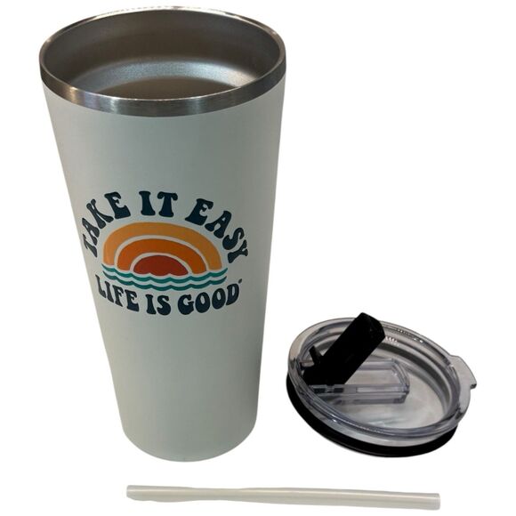 Life Is Good Take It Easy Insulated Tumbler 24 oz Travel Cup Drinkware Straw - Picture 3 of 13
